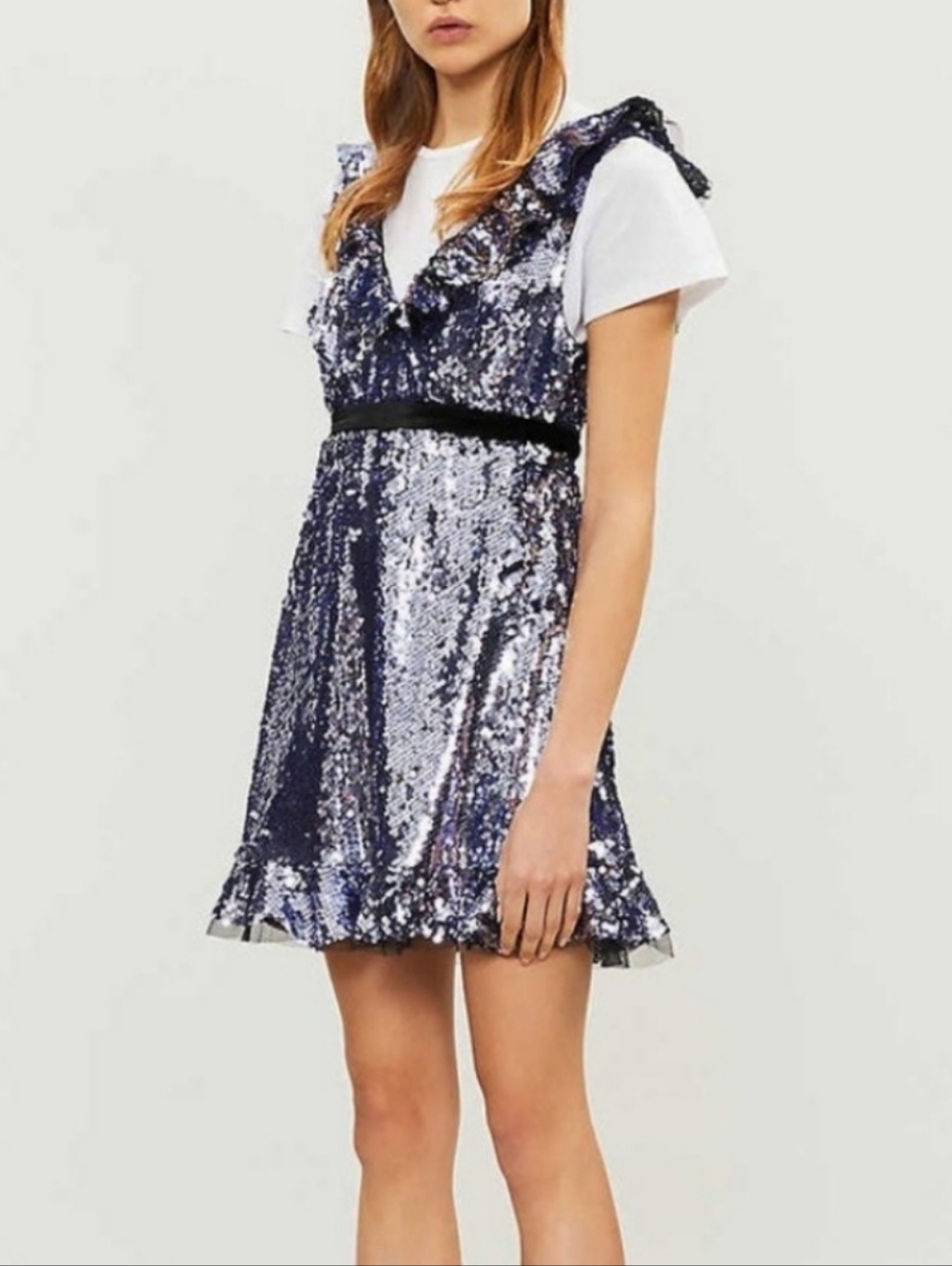 Free People purple sequin ruffle belted party dress
